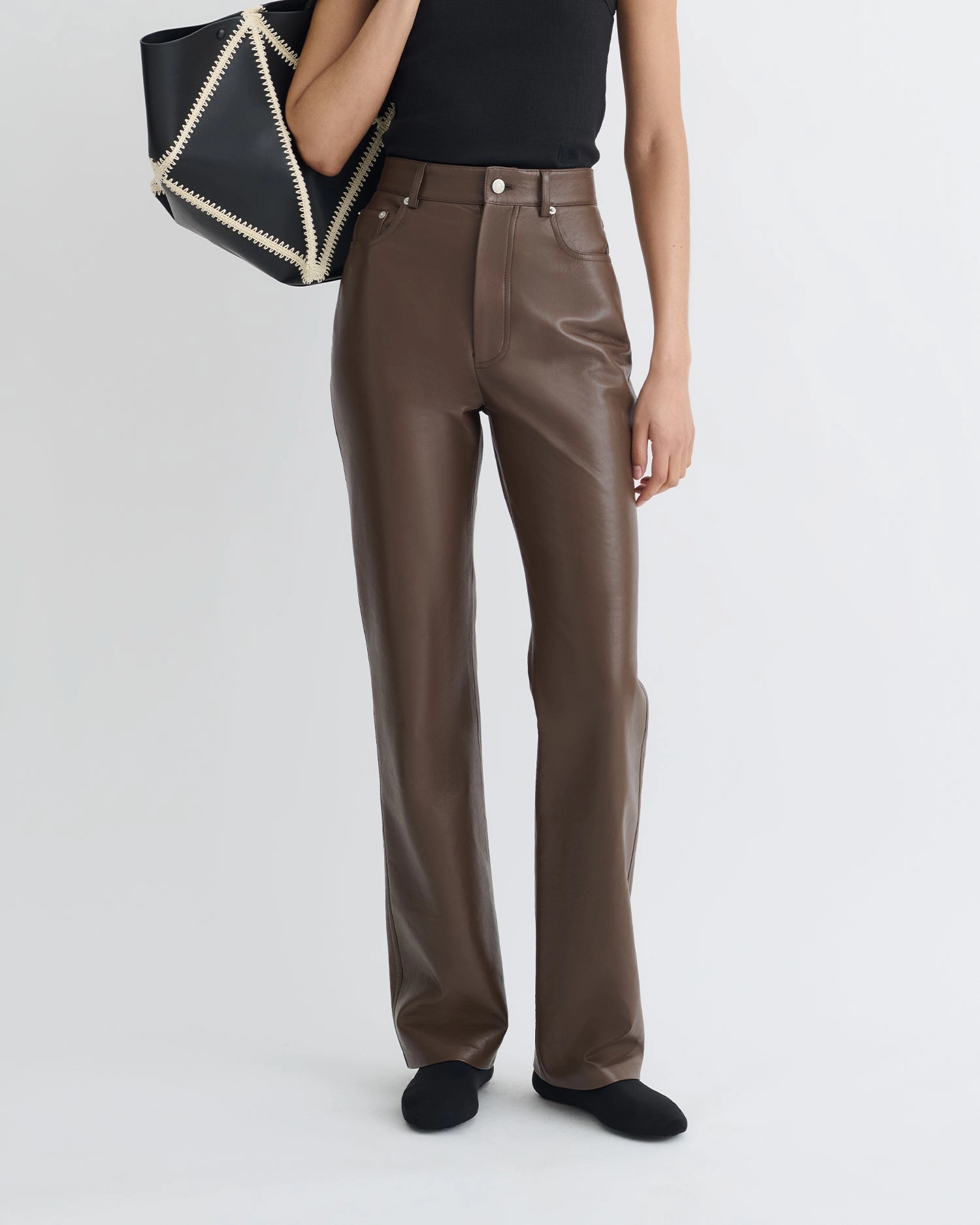 Office Friendly Durable Seam Construction Seldes - Regenerated Leather Pants - Chocolate