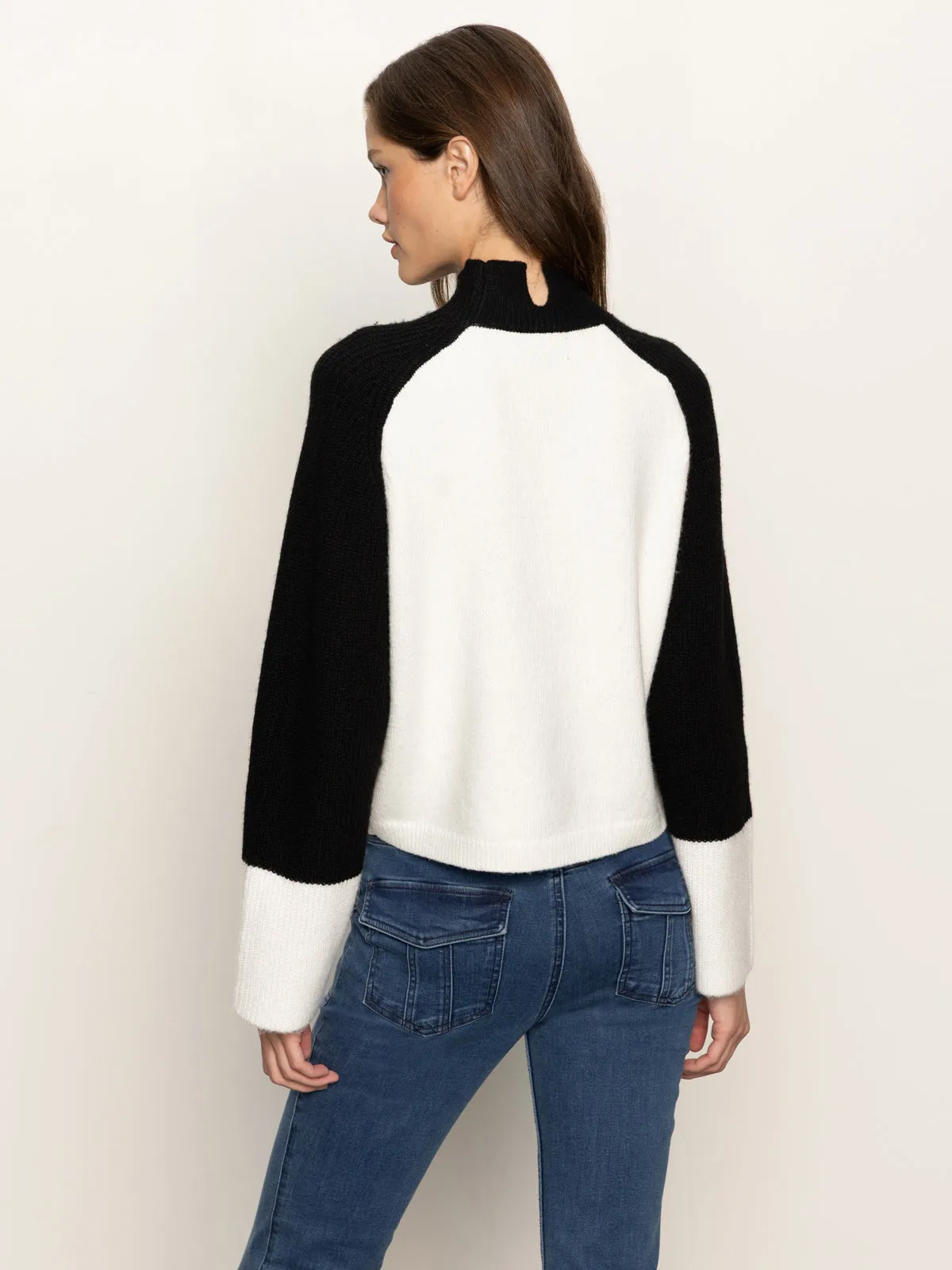 Downtown Mock Neck Sweater Black/ Chalk HiddenZipper Layered Collar Design