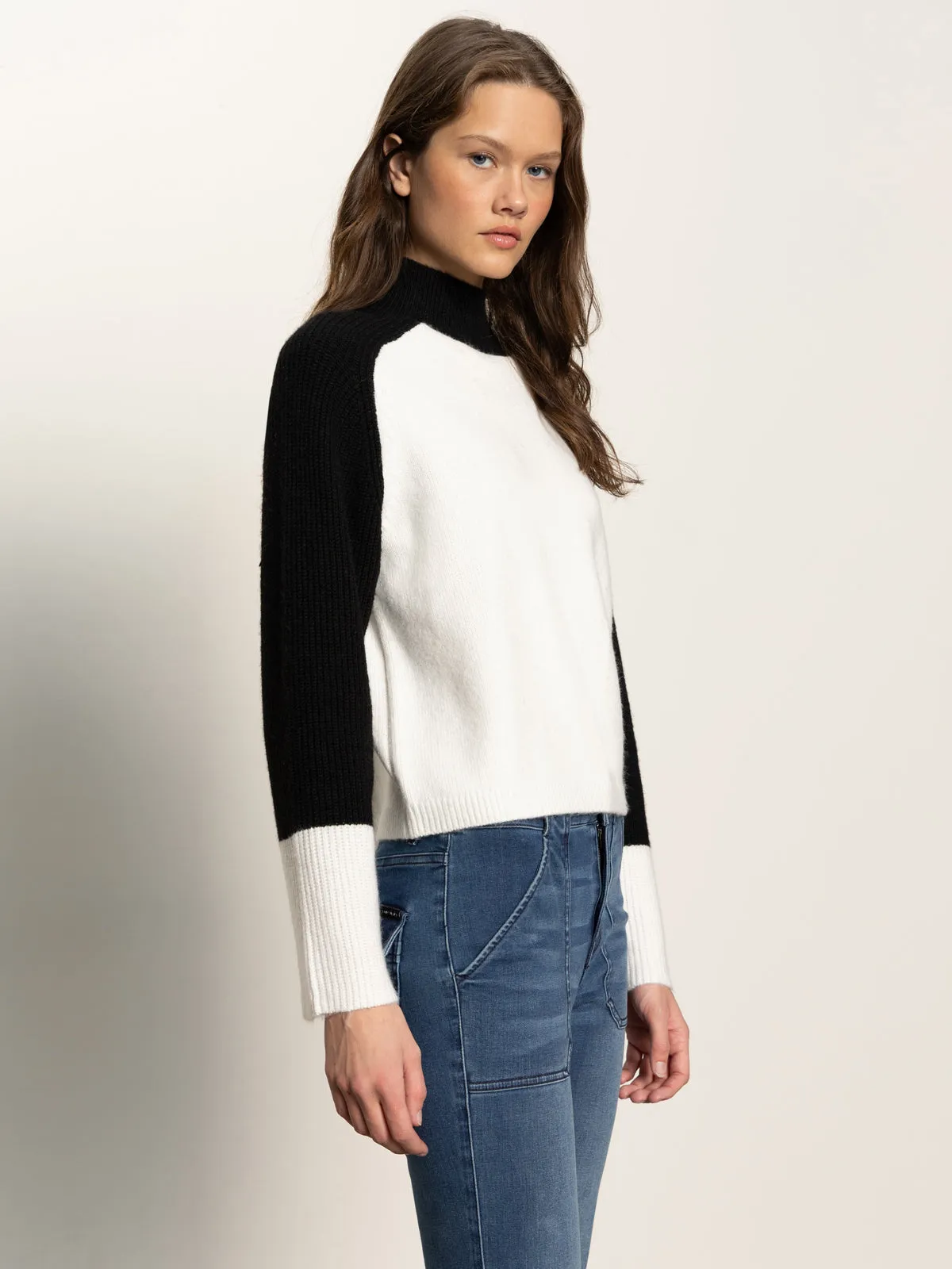 Downtown Mock Neck Sweater Black/ Chalk Drop Shoulder