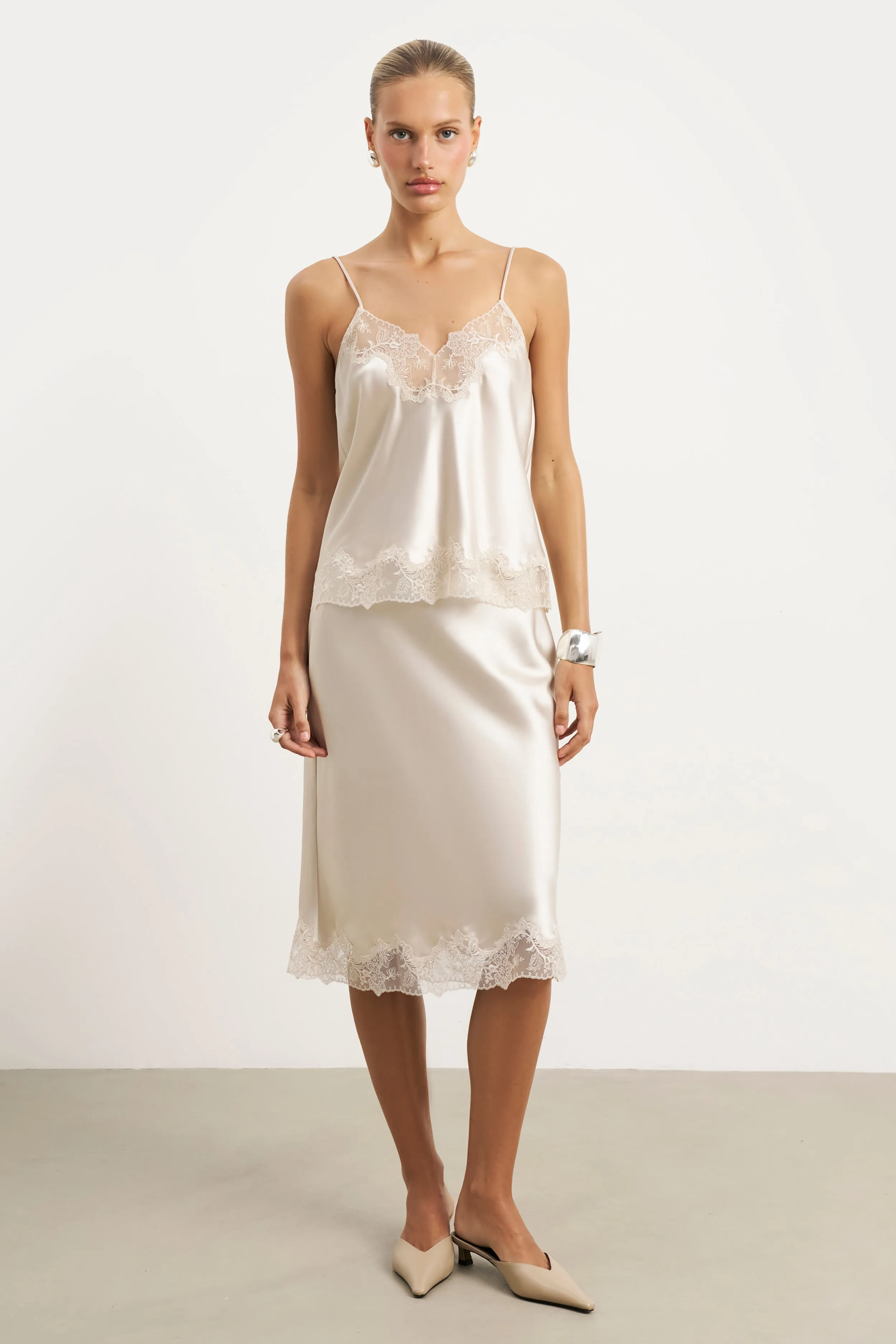 Sporty Blouse Satin Lace Detail Camisole - Champagne