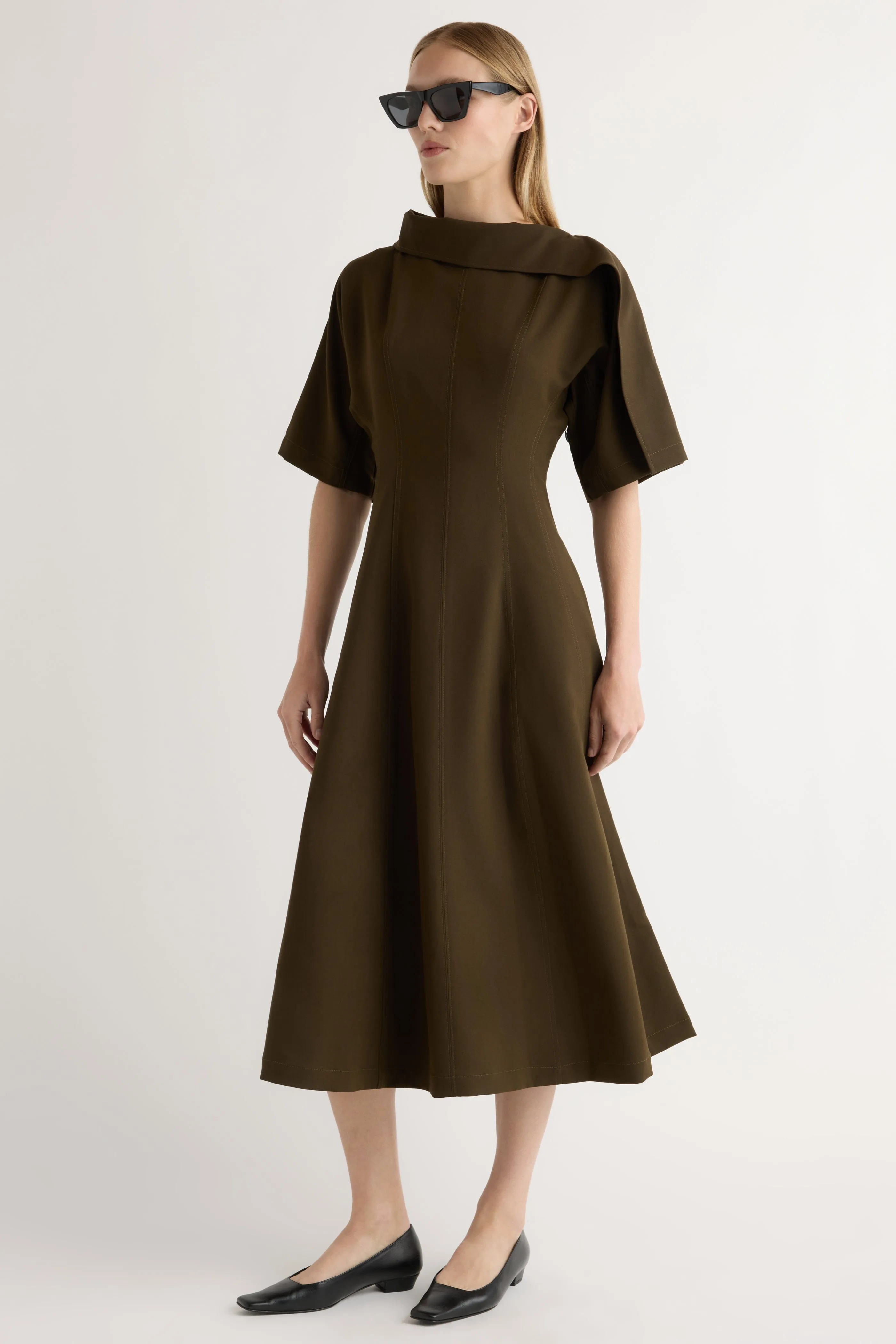 Feminine flowing piece Shade Glow Addison Foldover Scarf-Neck Dress