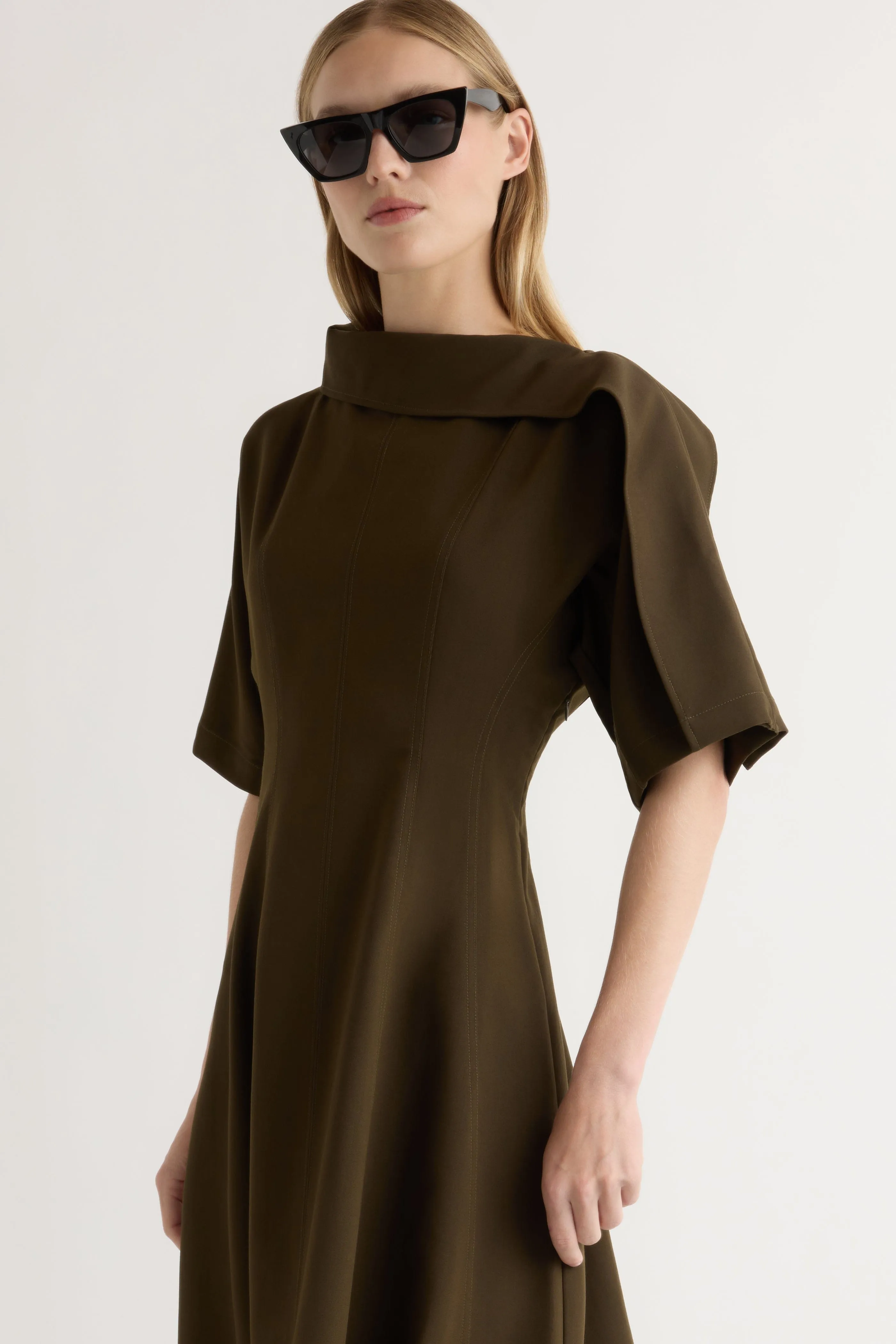 Addison Foldover Scarf-Neck Dress Polished Layer