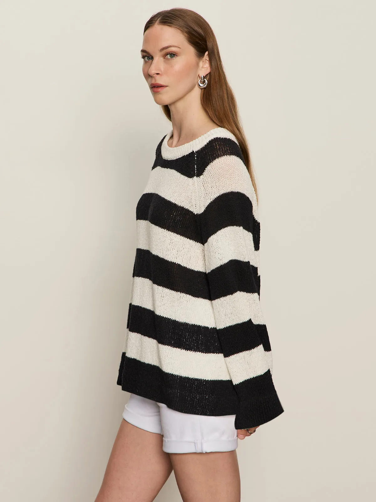 Textured Raglan Crew Sweater Chalk/ Black Stripe Quick Dry Performance