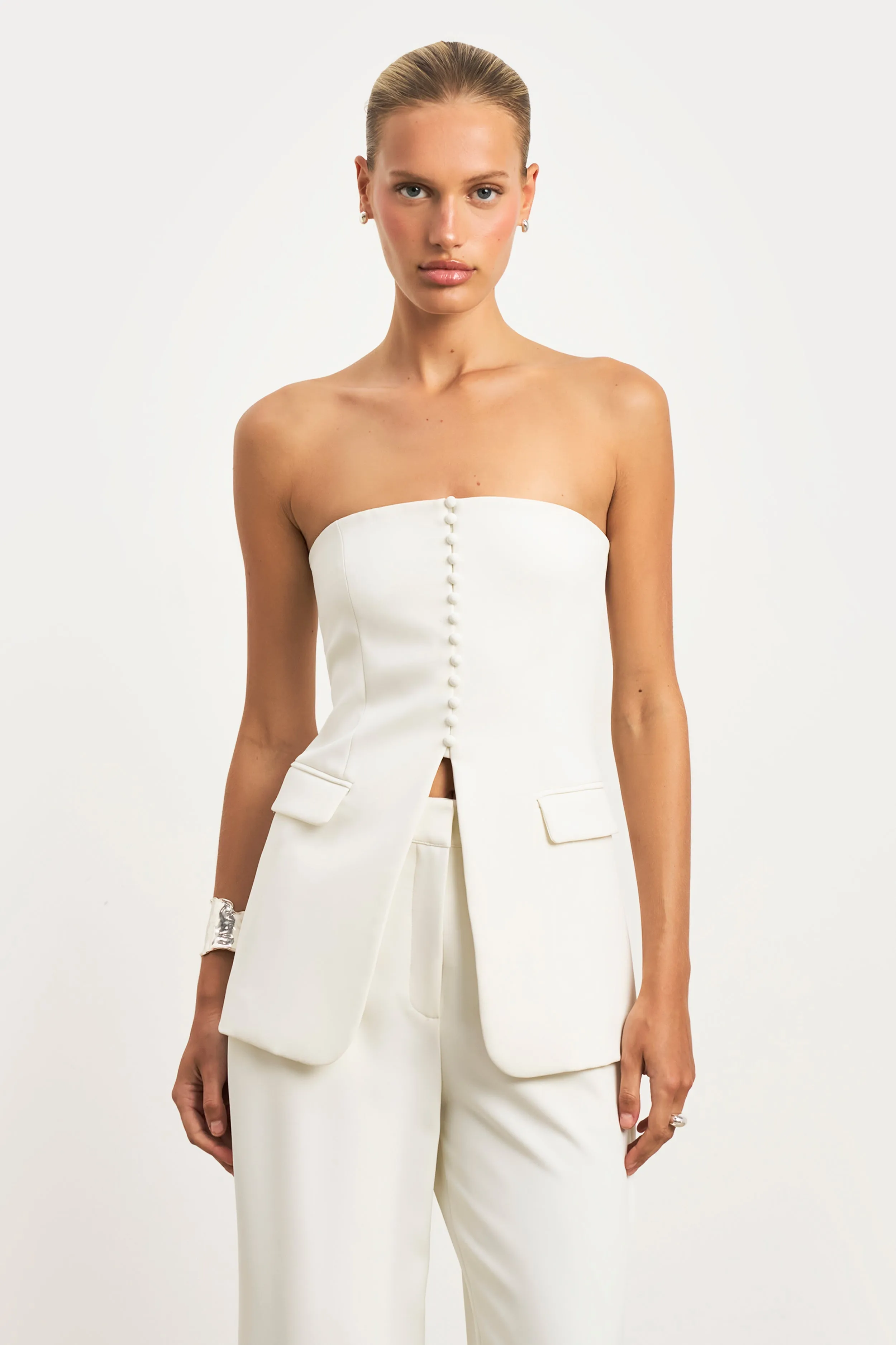 BondedEdges Strapless Peplum Bodice - White