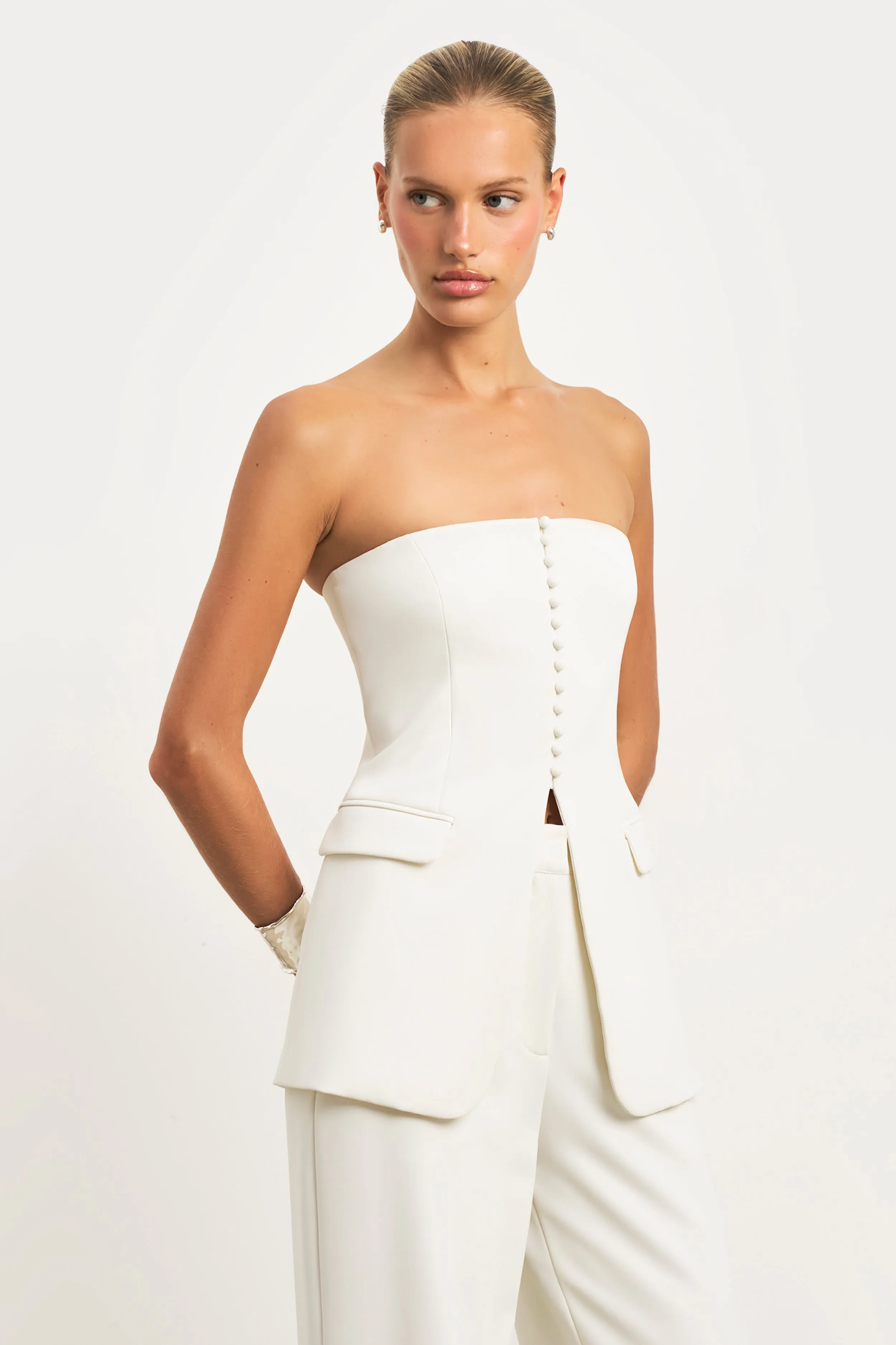 Strapless Peplum Bodice - White MoistureWicking Fabric Soft Brushed Finish
