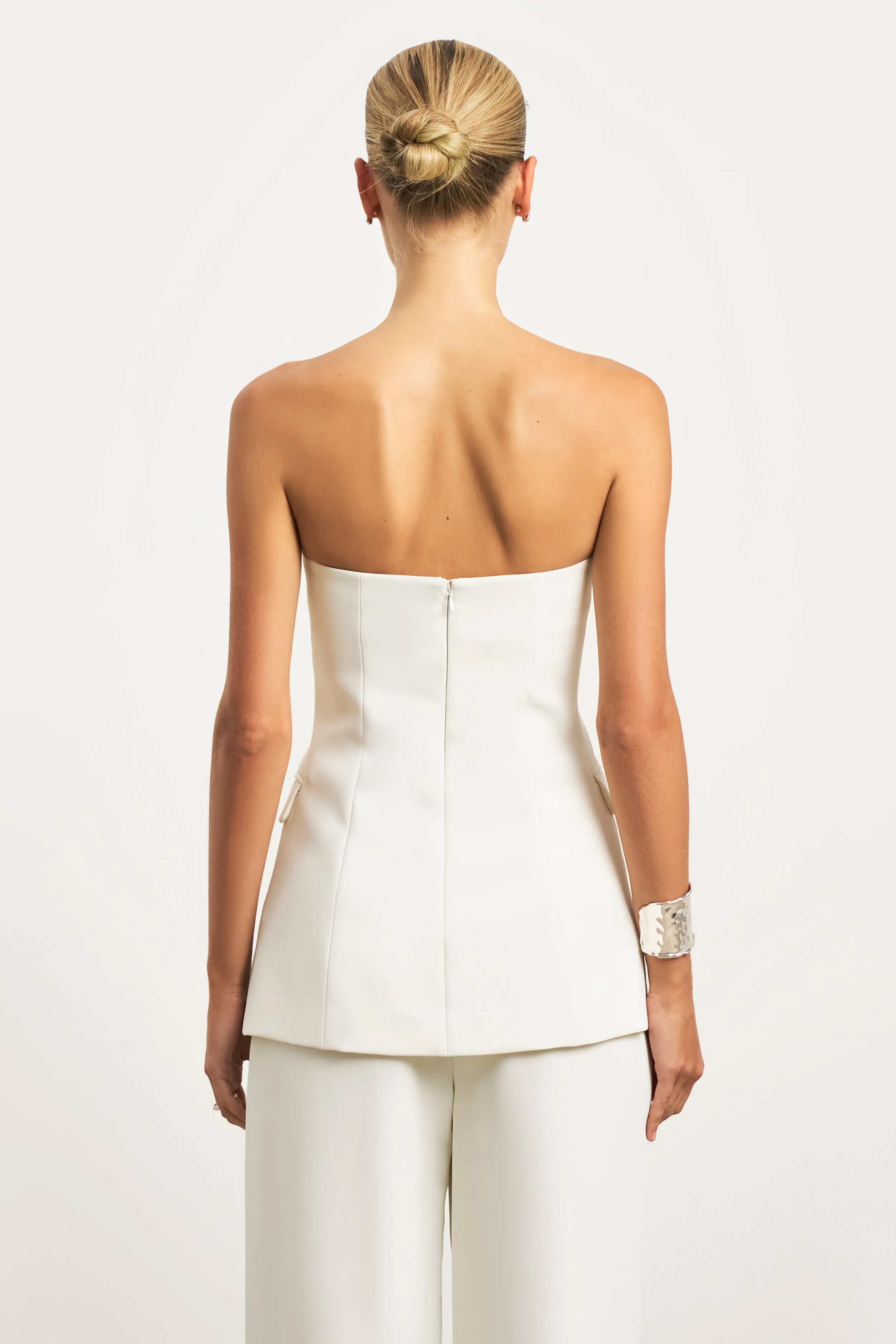 Flexible Hemline Quick Dry Tech Strapless Peplum Bodice - White