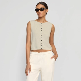 Elith Cotton-Linen Button Knit Vest Airy Mesh Lining