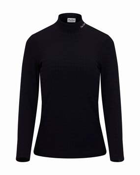 Houndstooth Jacquard High Neck T-Shirt - Black Fitted Tank