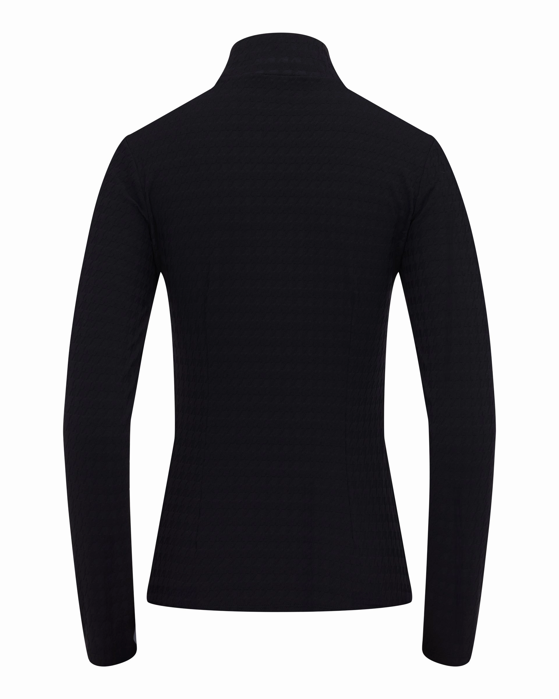 Houndstooth Jacquard High Neck T-Shirt - Black Wrinkle Resistant AllDay Comfort Tech