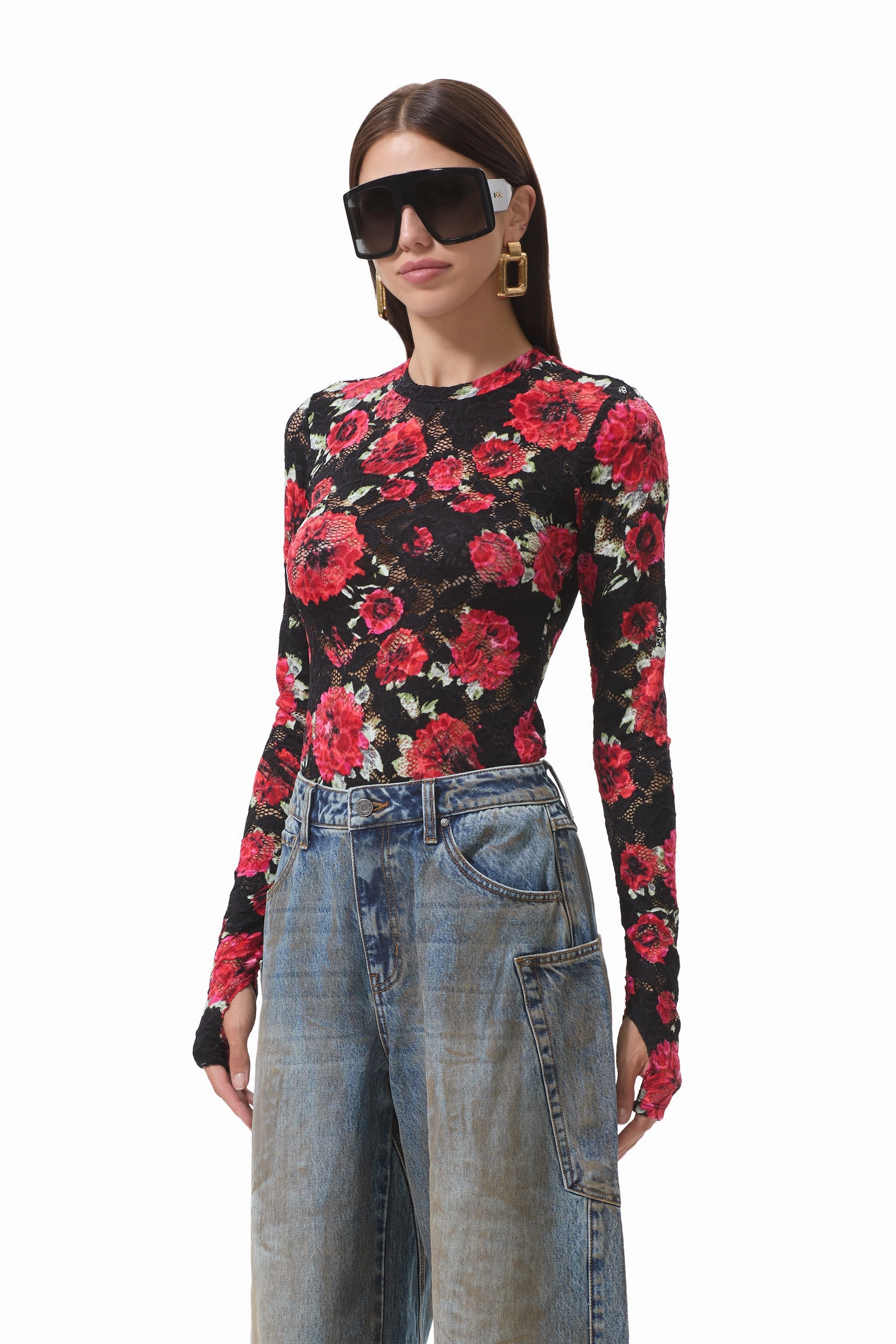 Kaylee Crochet Lace Top - Painted Roses FourWay Stretch Fabric Biodegradable Fiber