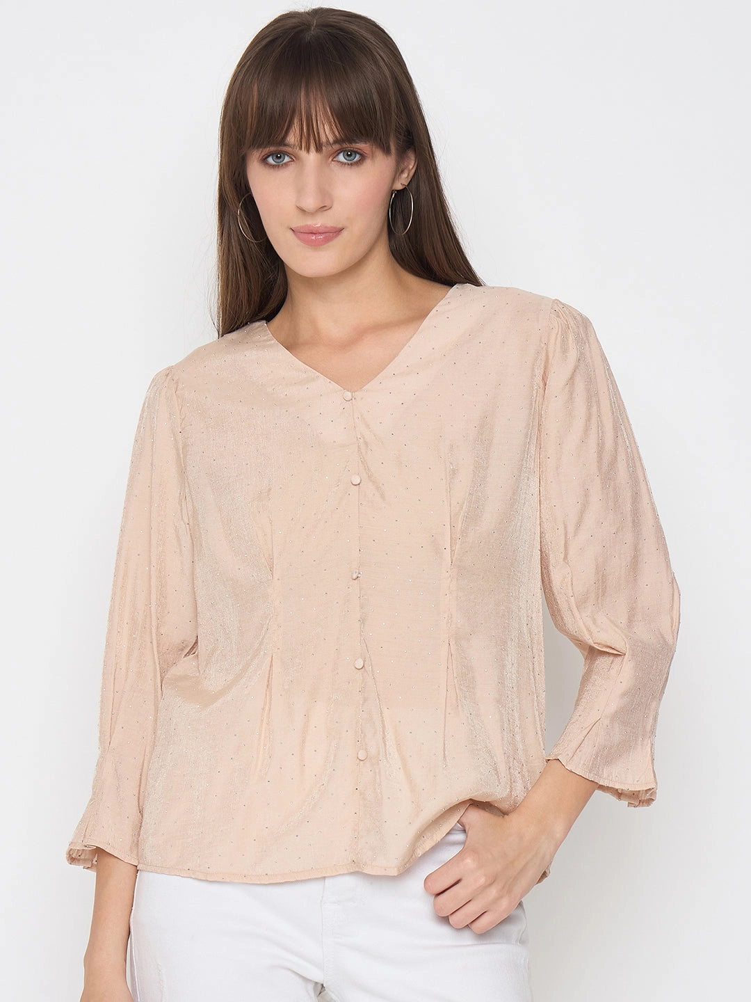 Airflow Optimized Weave SecurePockets Madame Nylon Swarovski Dart Detailed Beige Top