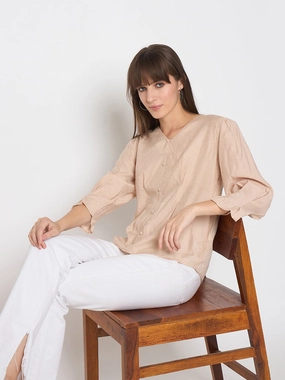 Madame Nylon Swarovski Dart Detailed Beige Top AthleticInspired