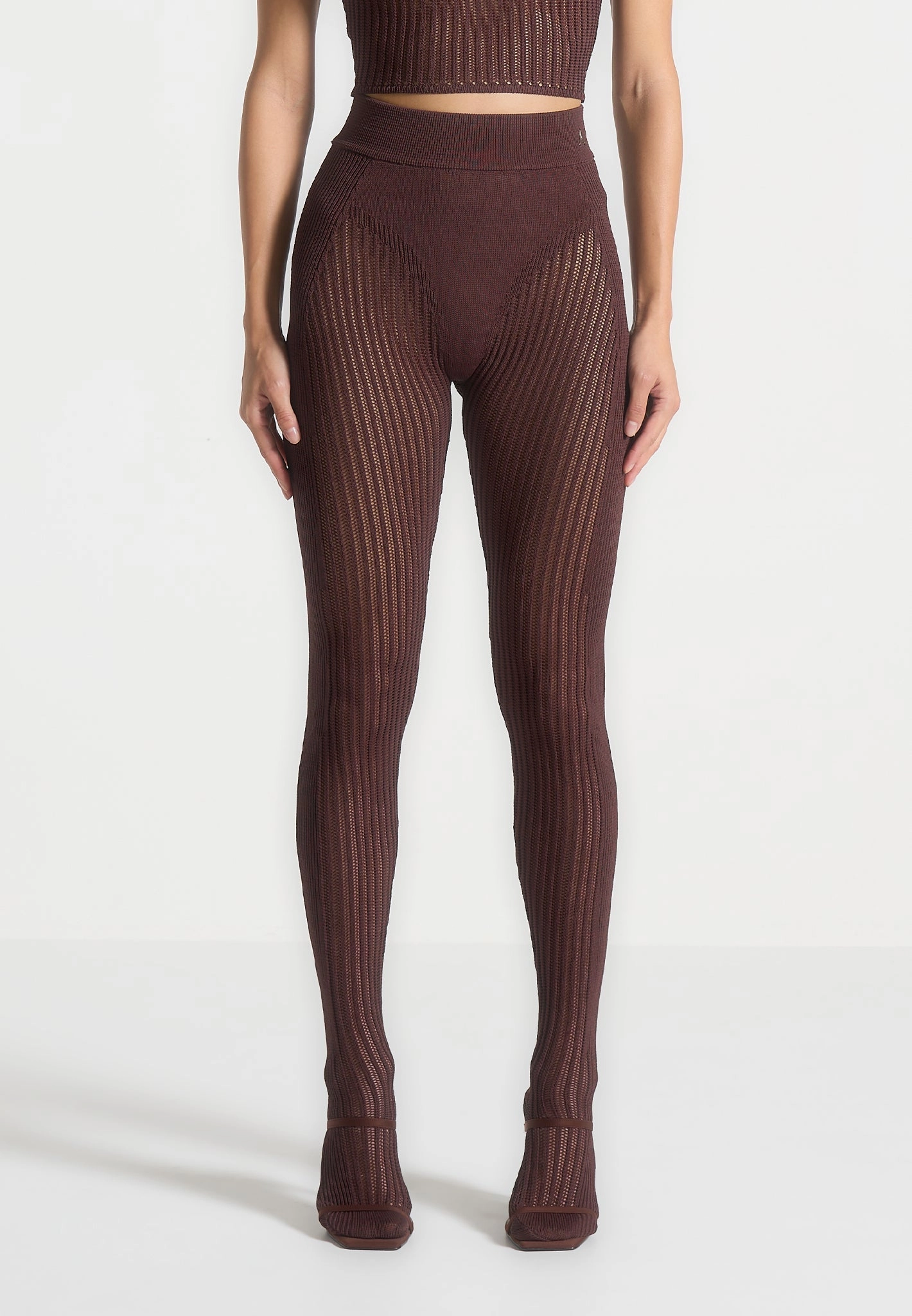Knitted Contour Footsie Leggings - Brown Brushed Inner Layer