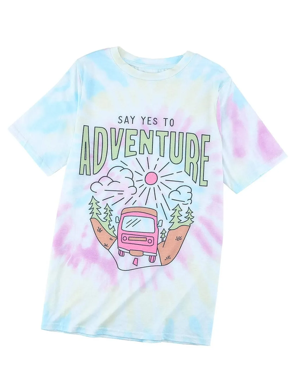 ADVENTURE AWAITS Tie-dye Print T-shirt