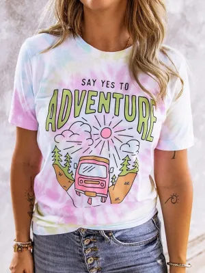 ADVENTURE AWAITS Tie-dye Print T-shirt