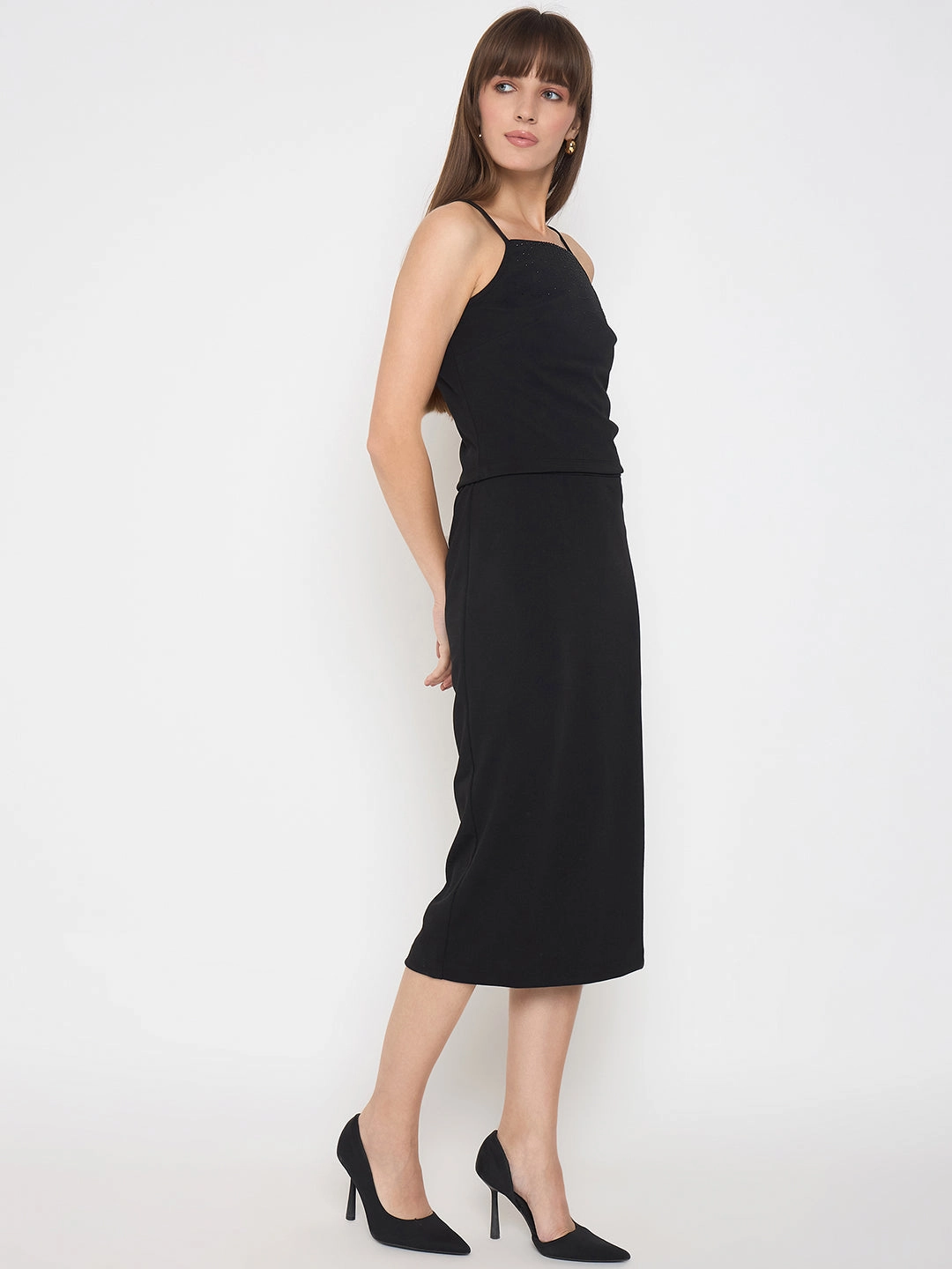 Madame Embellished Halter Neck Top and Skirt Black Coord Set Chill Comfort Fresh Fit