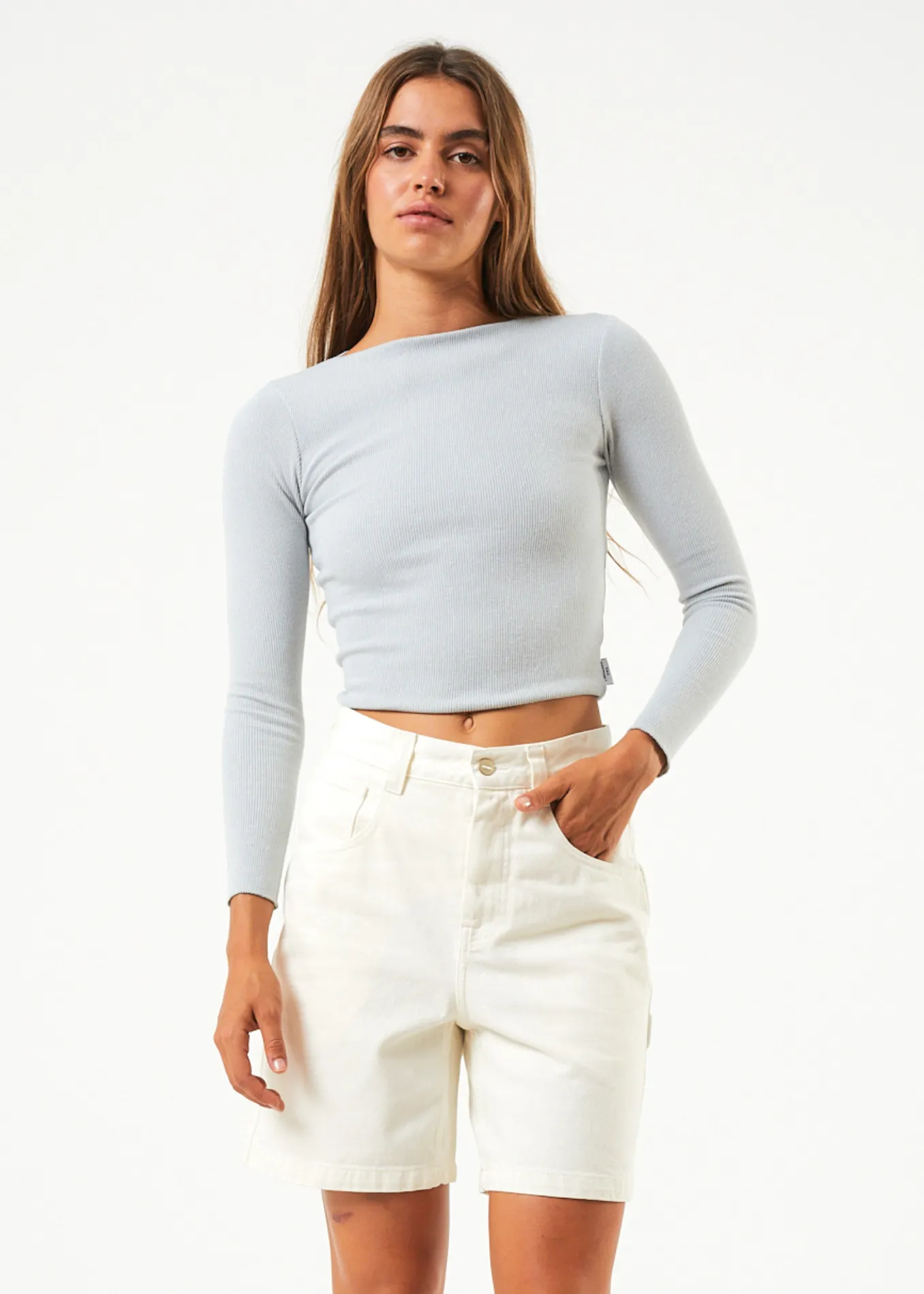 AFENDS Womens Emilie - Denim Carpenter Shorts - Off White