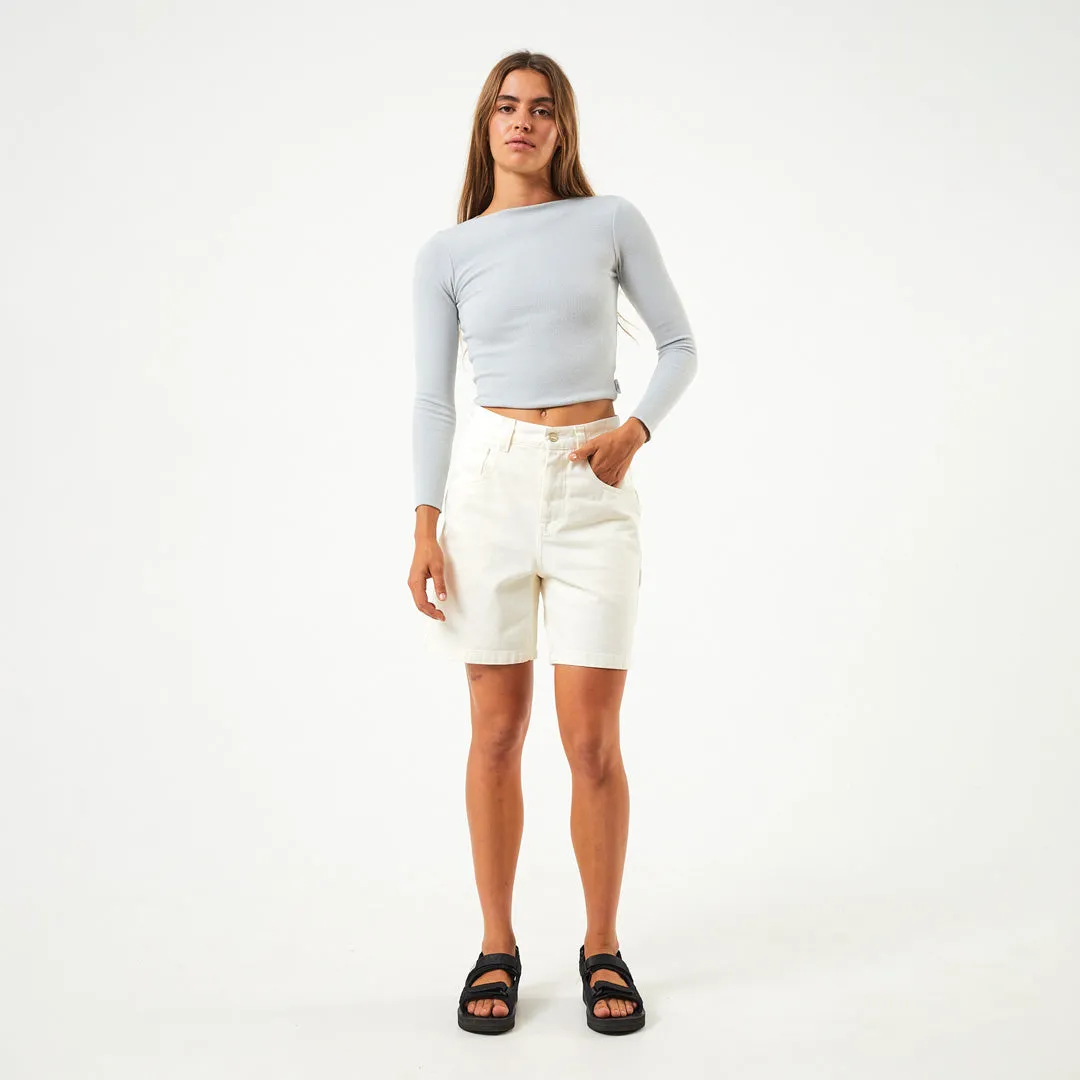 AFENDS Womens Emilie - Denim Carpenter Shorts - Off White