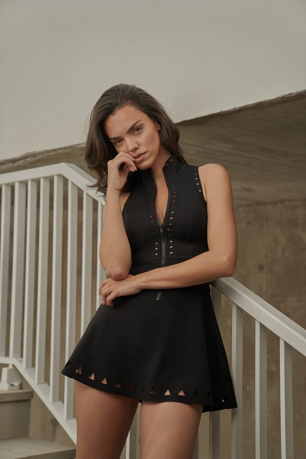 Smooth Detail Lavish Laser Cut Zip Dress