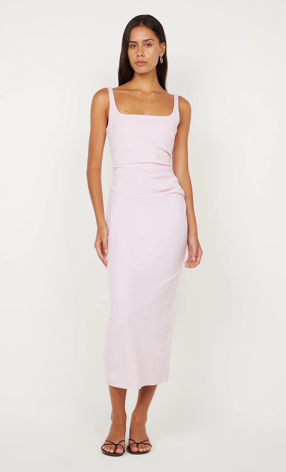 AVELINE TUCK MIDI DRESS - BALLET PINK Minimalist Waistband