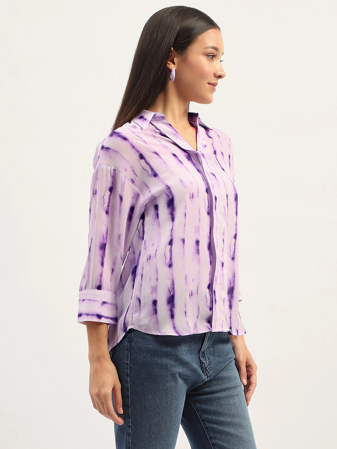 Madame Printed Full Sleeve Purple Shirt Essential Layer