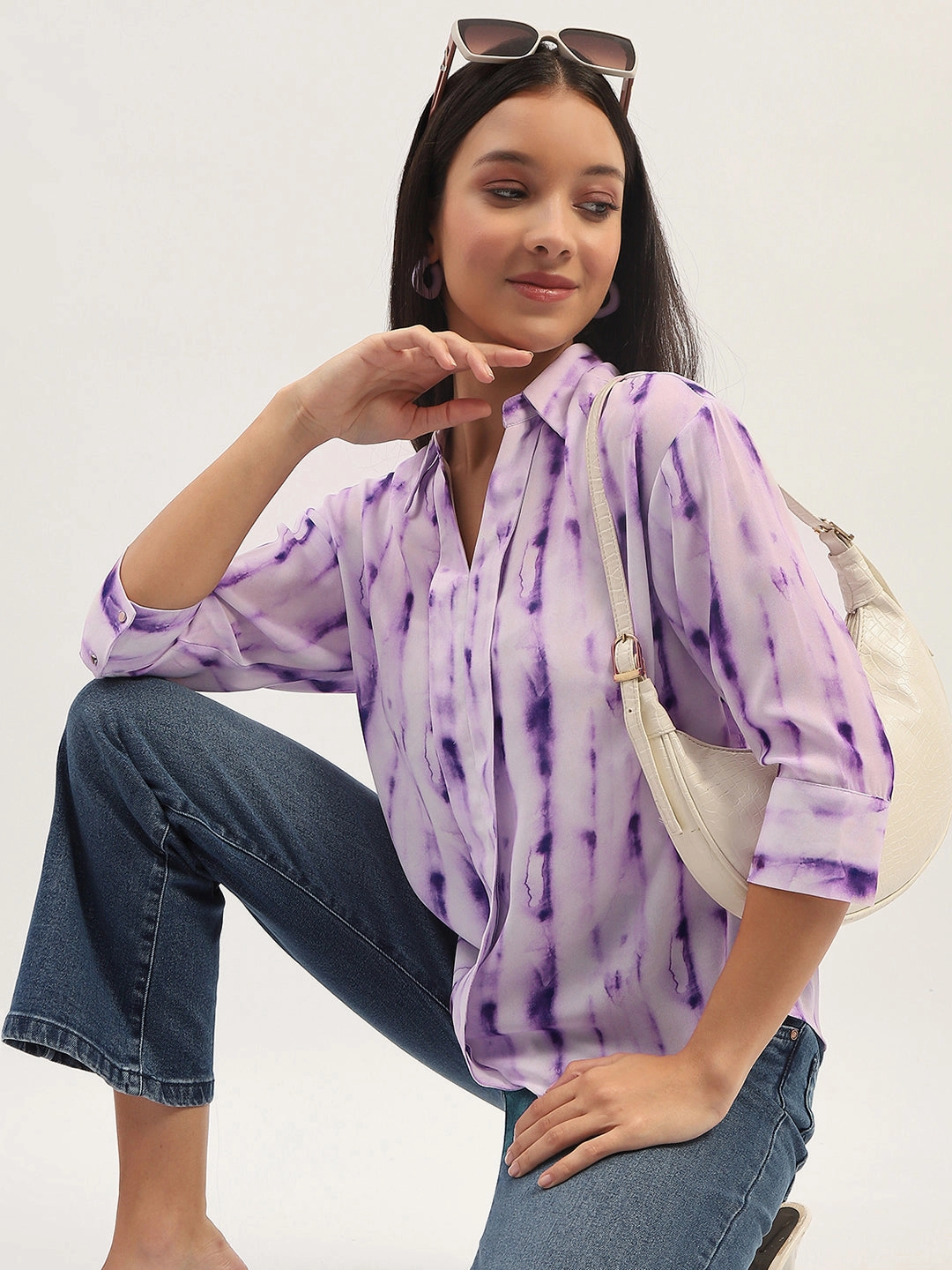 Madame Printed Full Sleeve Purple Shirt Versatile Design