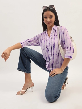 Madame Printed Full Sleeve Purple Shirt Everyday Fashion All-Weather Ready