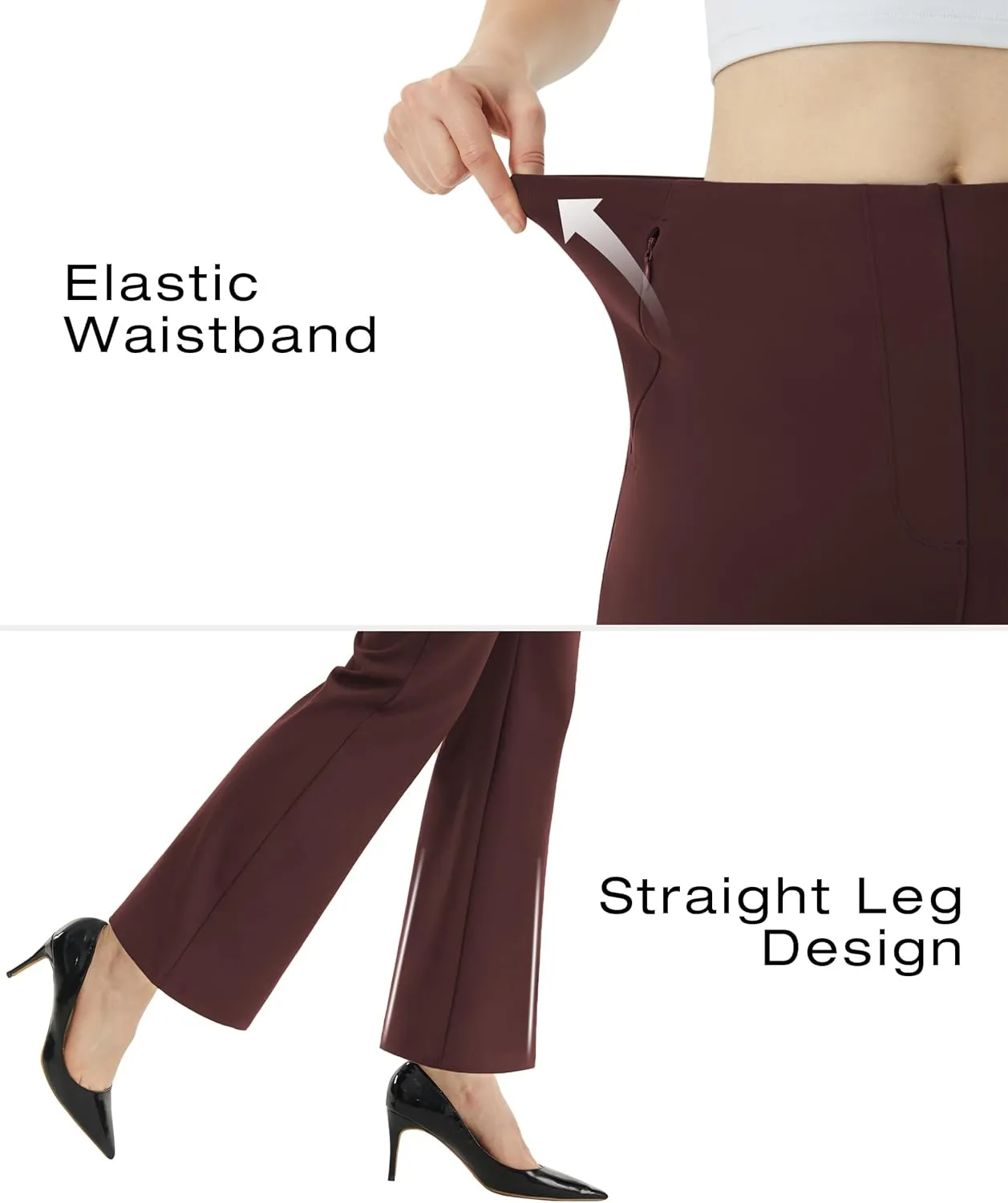 AFITNE Women’s Yoga Dress Pants High Waisted Stretchy Straight Leg Business Casual Pants with Pockets Pull On Work Slacks