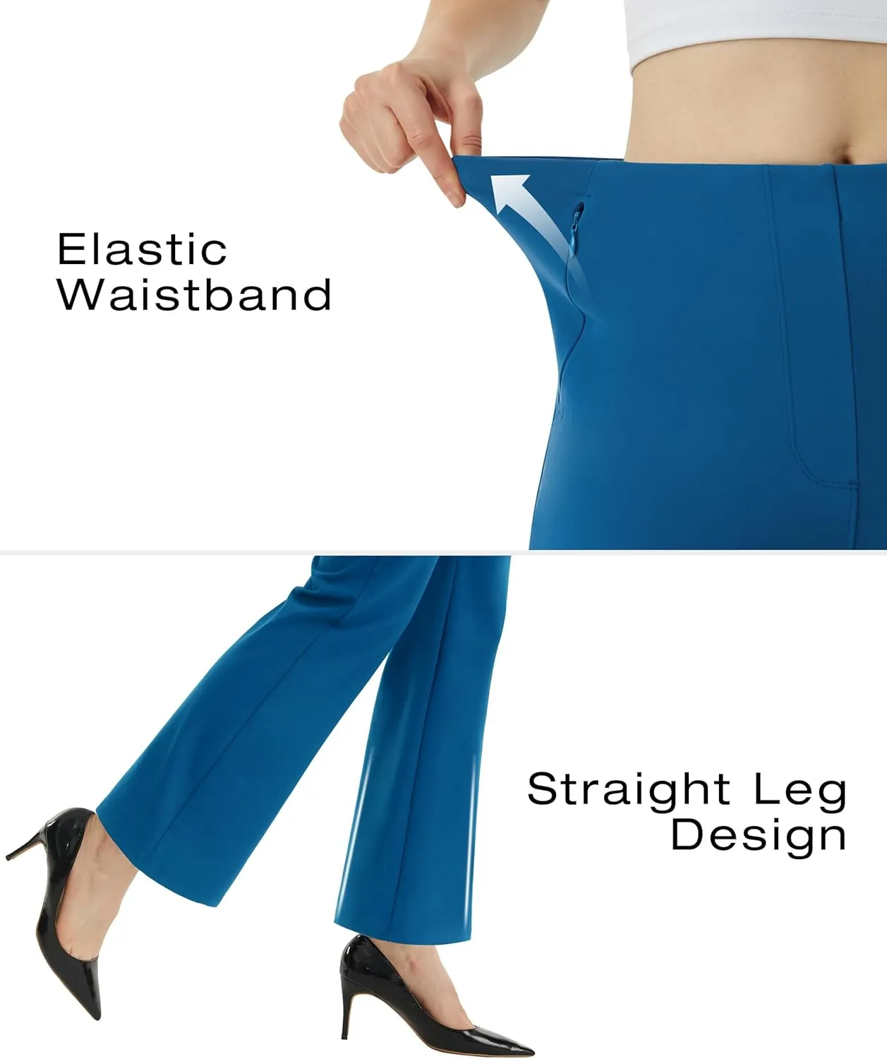 AFITNE Women’s Yoga Dress Pants High Waisted Stretchy Straight Leg Business Casual Pants with Pockets Pull On Work Slacks
