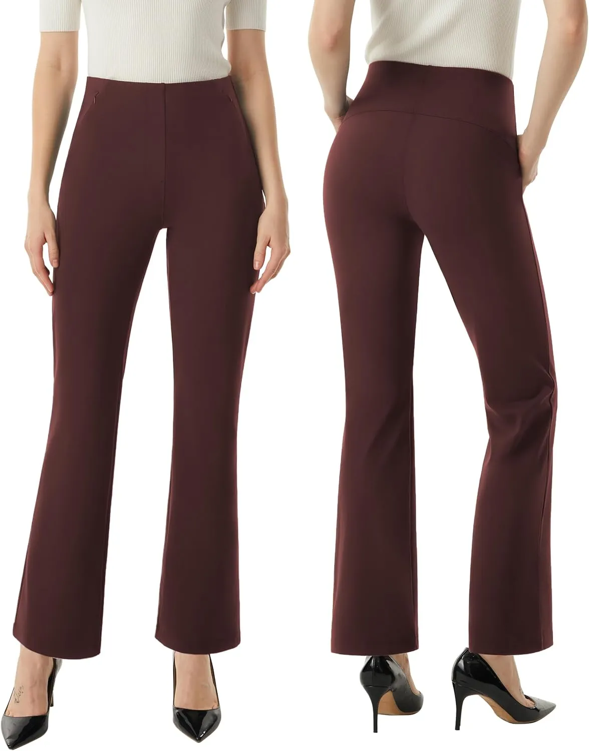 AFITNE Women’s Yoga Dress Pants High Waisted Stretchy Straight Leg Business Casual Pants with Pockets Pull On Work Slacks