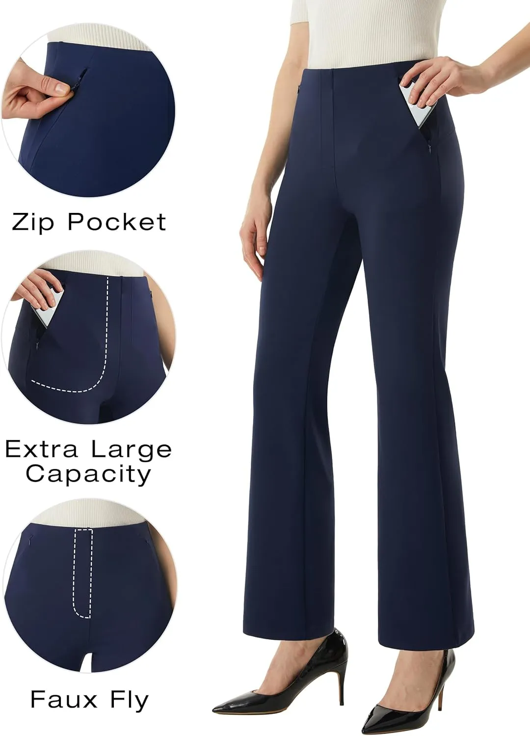 AFITNE Women’s Yoga Dress Pants High Waisted Stretchy Straight Leg Business Casual Pants with Pockets Pull On Work Slacks