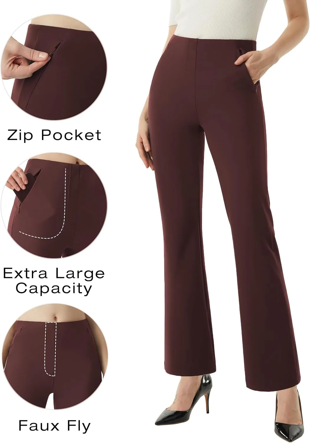 AFITNE Women’s Yoga Dress Pants High Waisted Stretchy Straight Leg Business Casual Pants with Pockets Pull On Work Slacks
