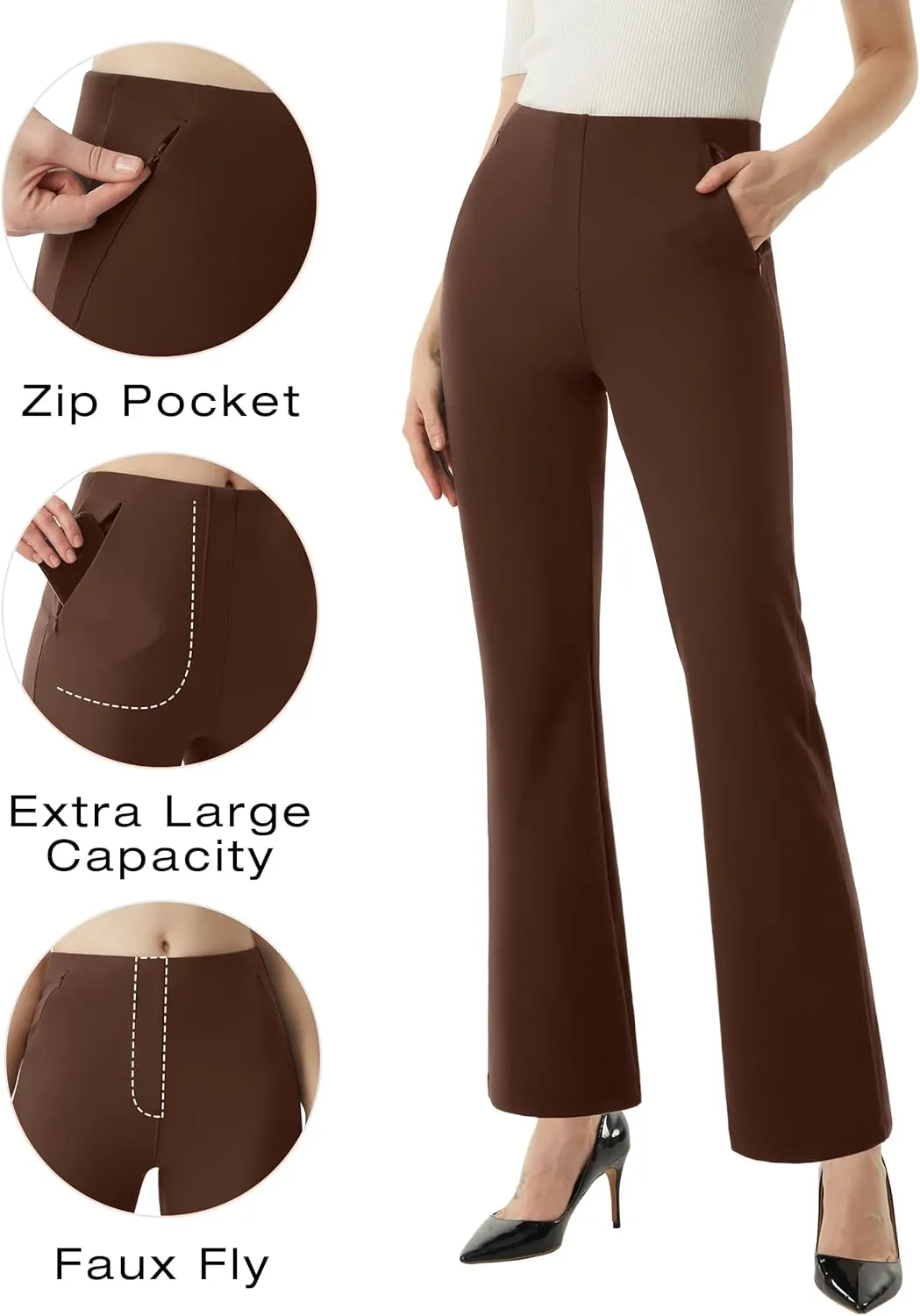 AFITNE Women’s Yoga Dress Pants High Waisted Stretchy Straight Leg Business Casual Pants with Pockets Pull On Work Slacks