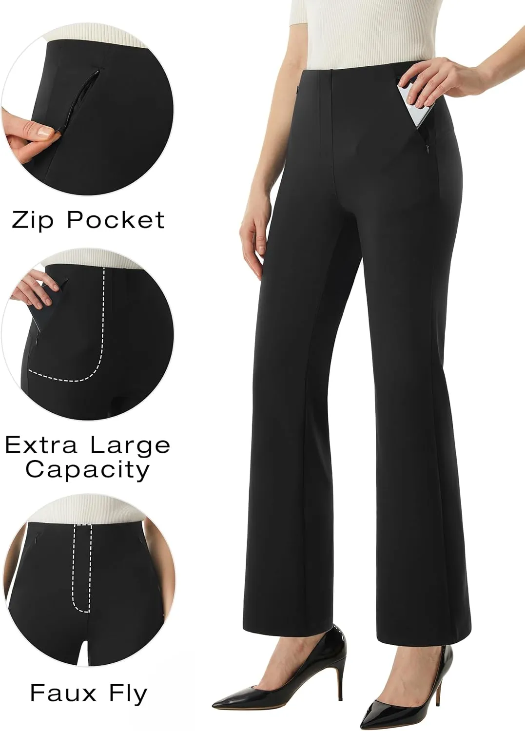 AFITNE Women’s Yoga Dress Pants High Waisted Stretchy Straight Leg Business Casual Pants with Pockets Pull On Work Slacks