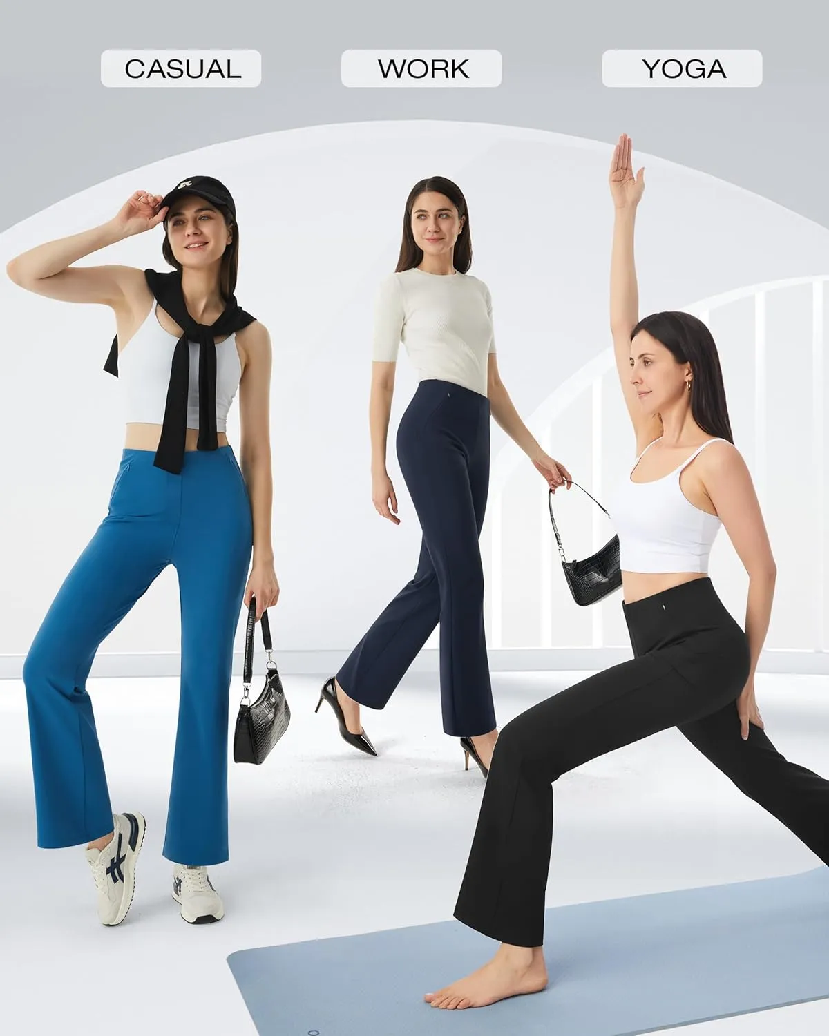 AFITNE Women’s Yoga Dress Pants High Waisted Stretchy Straight Leg Business Casual Pants with Pockets Pull On Work Slacks