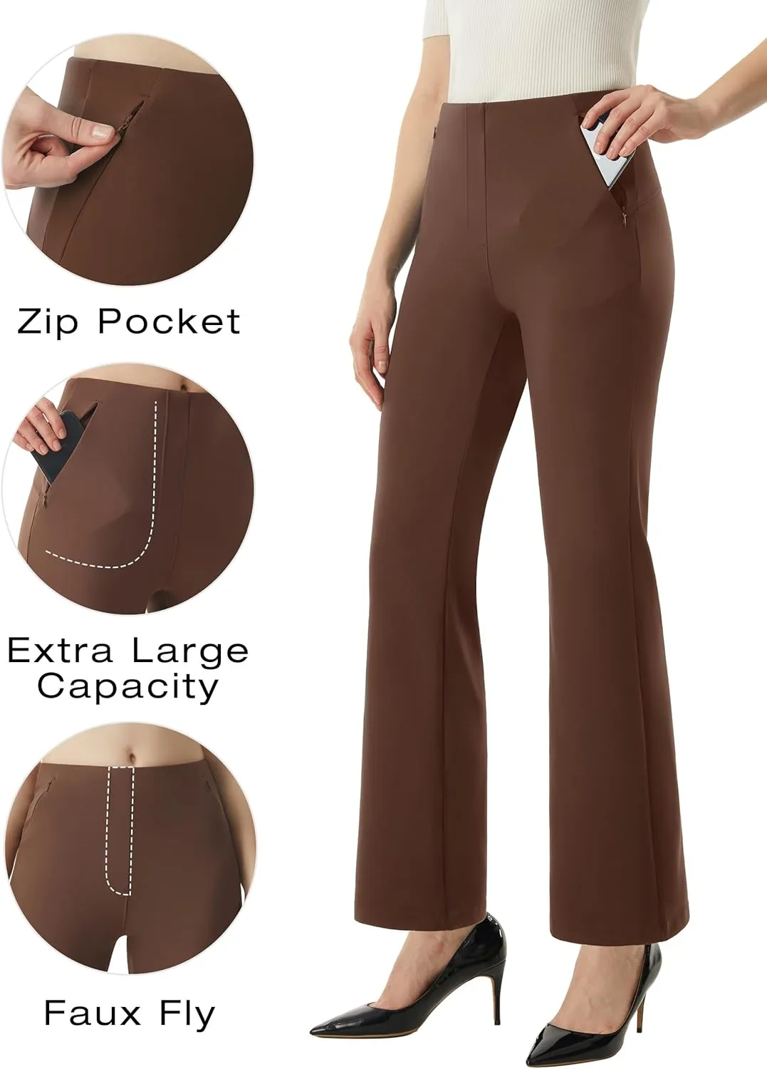 AFITNE Women’s Yoga Dress Pants High Waisted Stretchy Straight Leg Business Casual Pants with Pockets Pull On Work Slacks