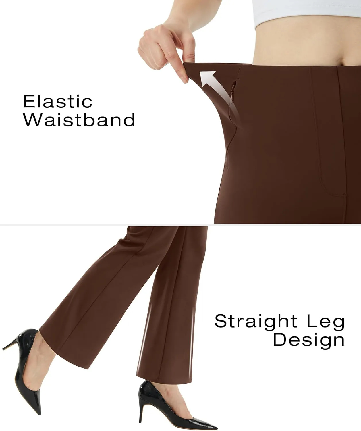 AFITNE Women’s Yoga Dress Pants High Waisted Stretchy Straight Leg Business Casual Pants with Pockets Pull On Work Slacks