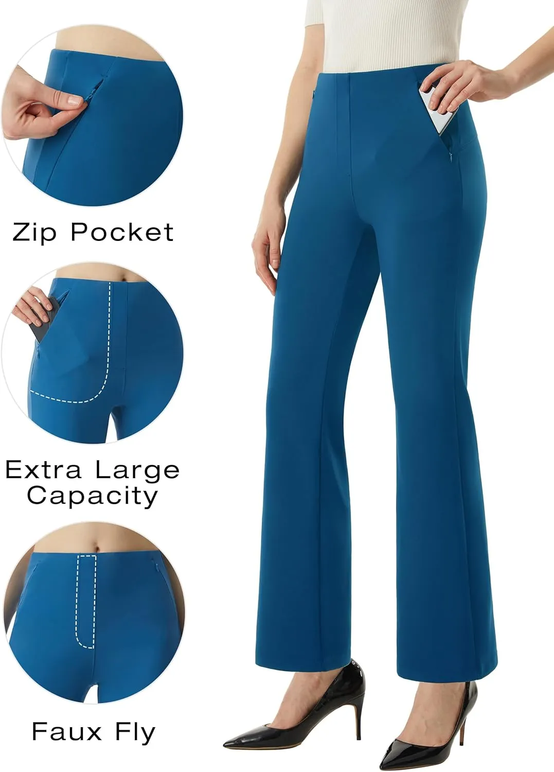 AFITNE Women’s Yoga Dress Pants High Waisted Stretchy Straight Leg Business Casual Pants with Pockets Pull On Work Slacks