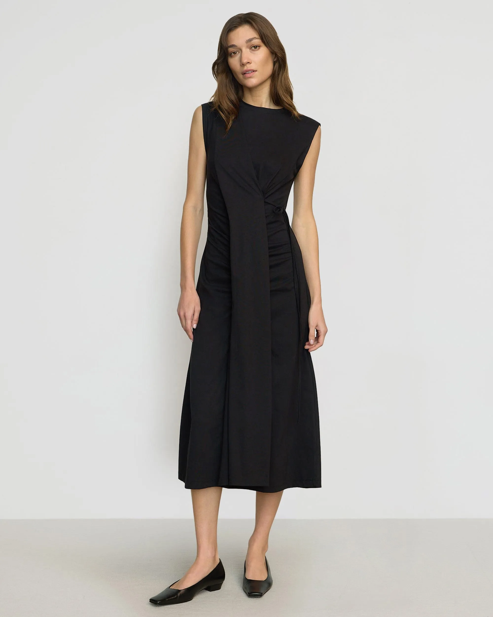 Contrast-Panel Climate-Adaptive Agnes Twist-Drape Jersey Dress