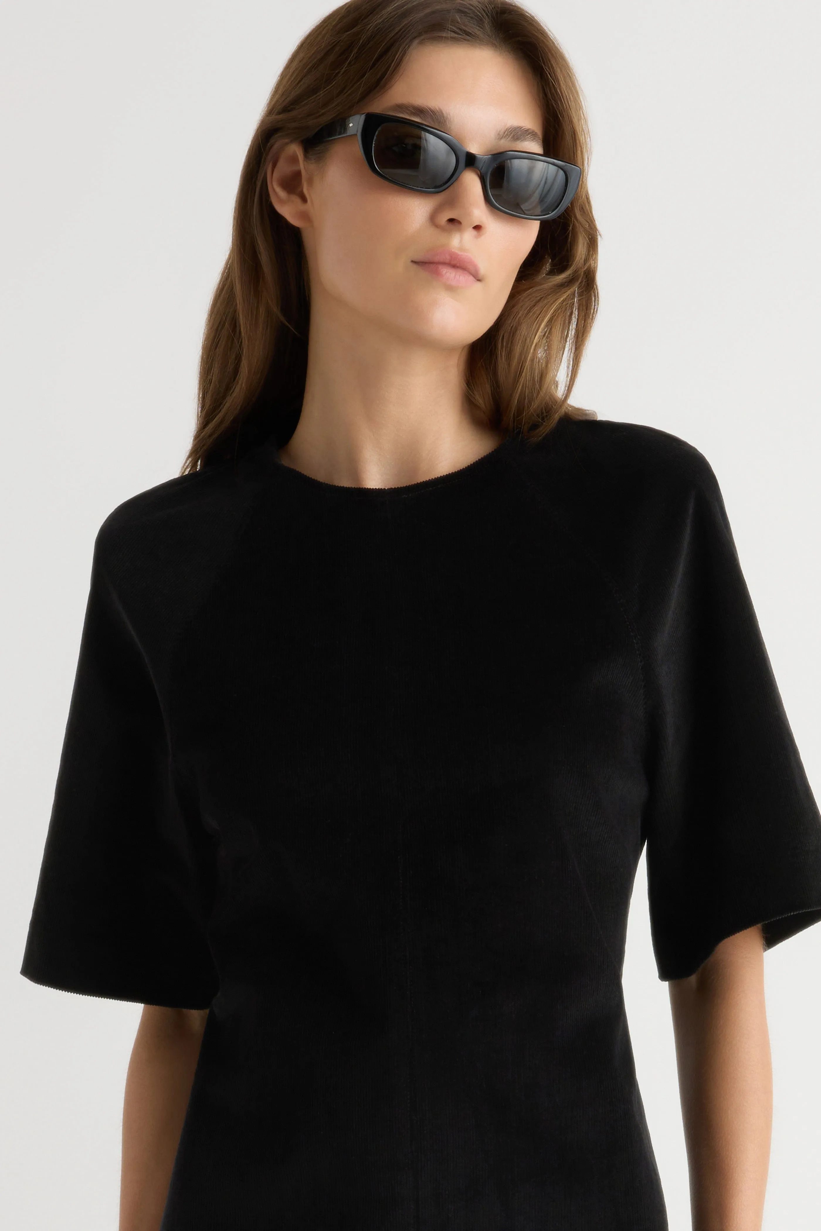 Layered-Sleeve Aika Back-Tie Corduroy Mini Dress