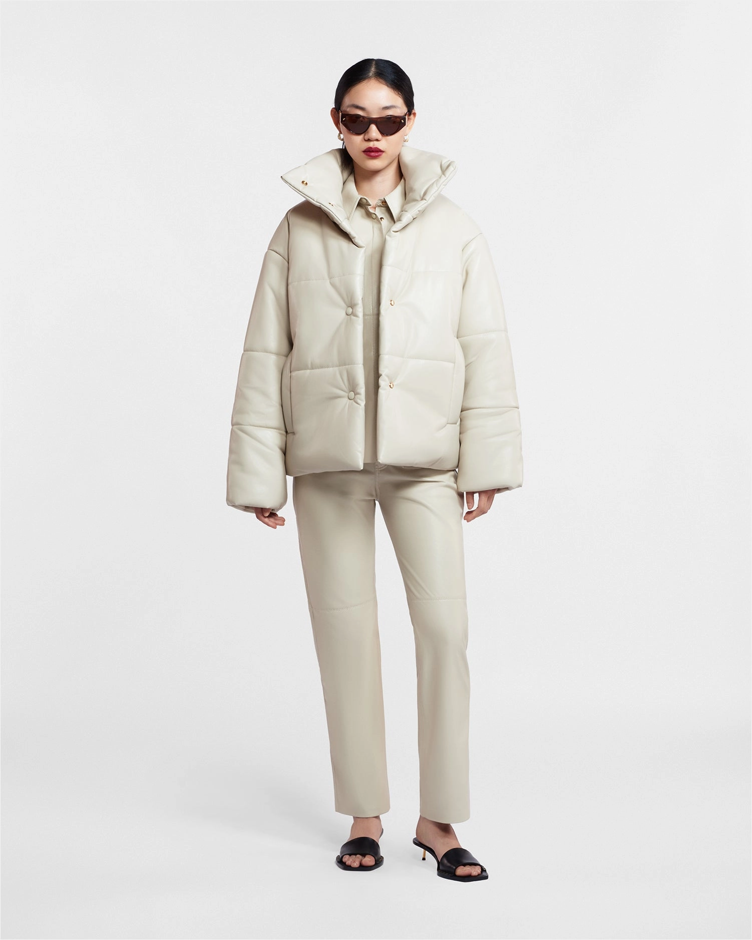 Odor-free Airflow Channel System Hide - Okobor? Alt-Leather Puffer Jacket - Creme