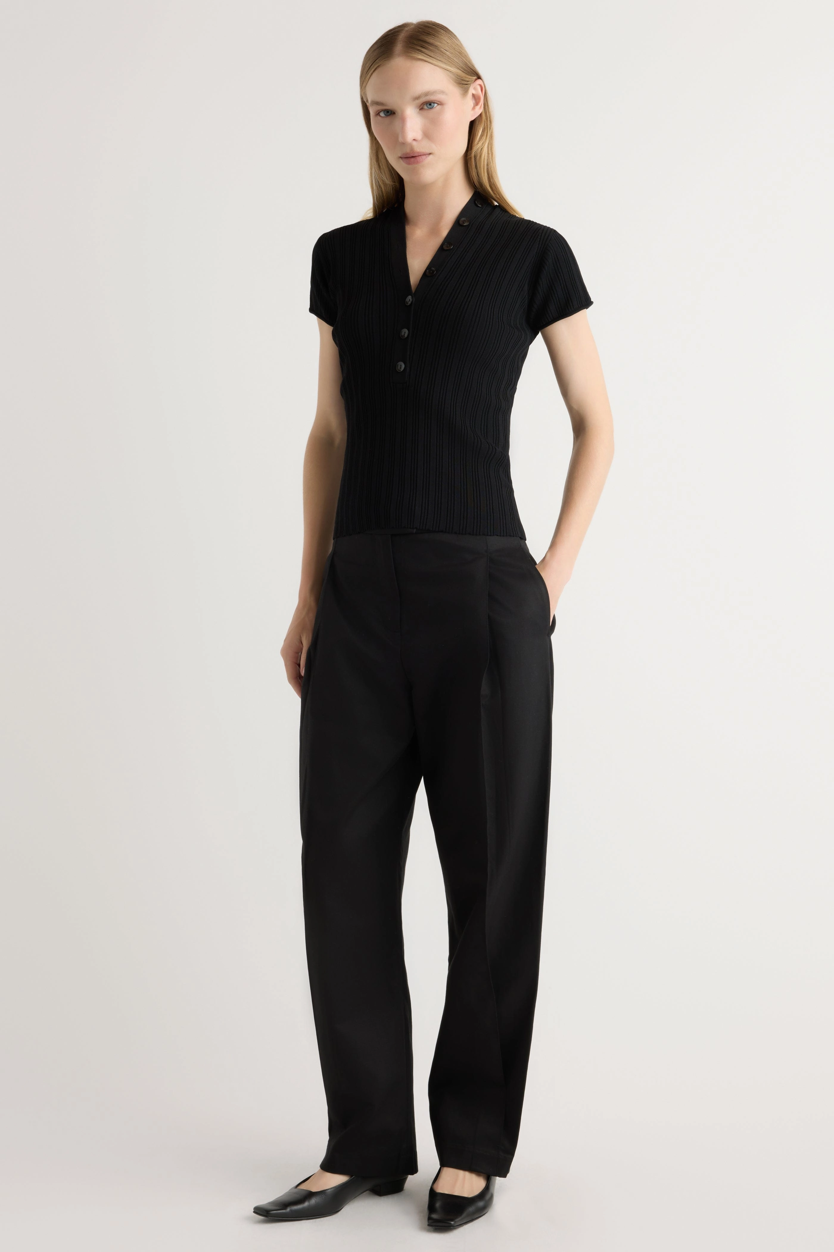Everyday Comfort Fit Summer Polo Jeni Button V-Neck Sweater Top