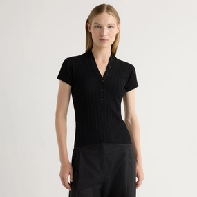 Jeni Button V-Neck Sweater Top Cooling Technology Classic Crew Neck