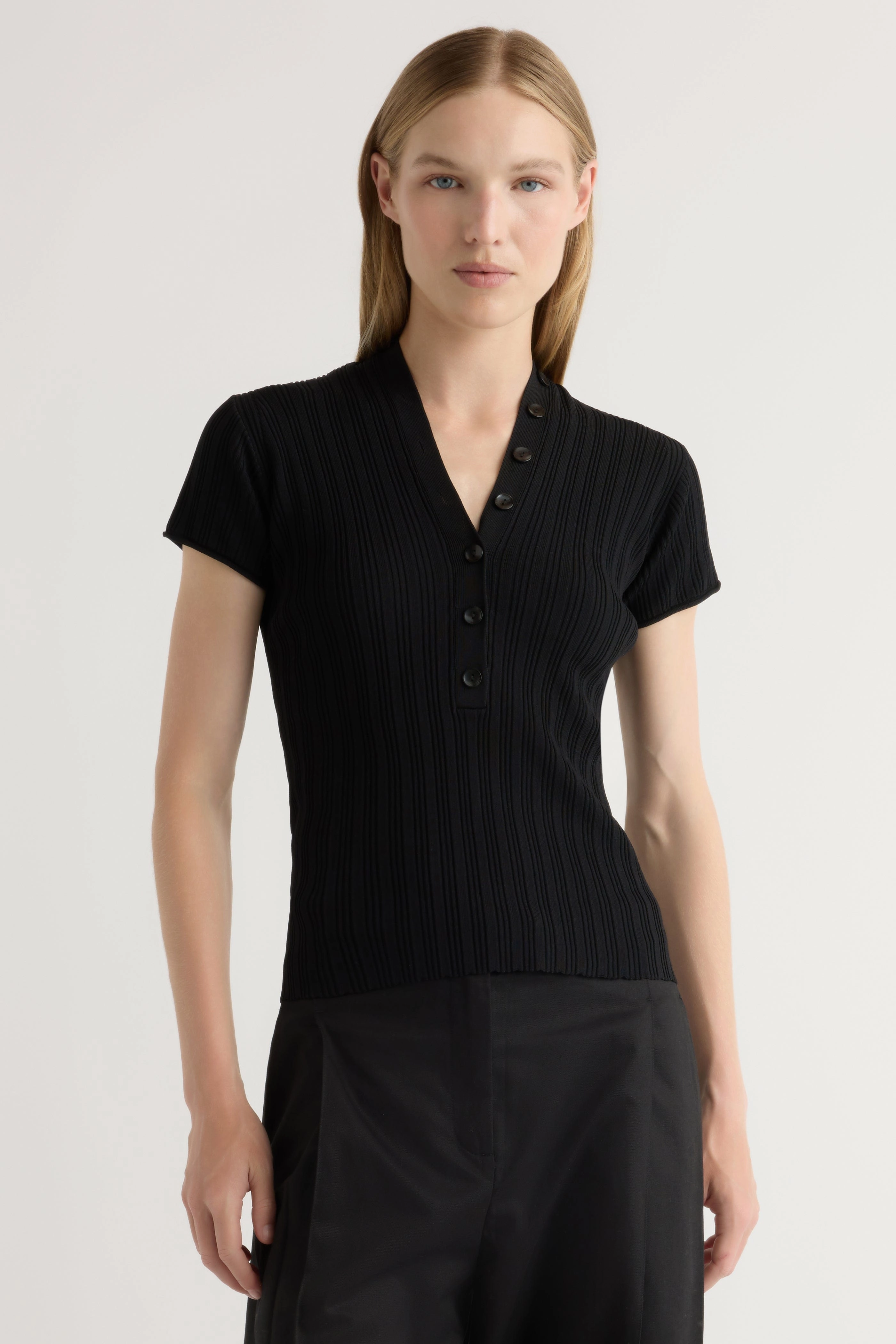 Jeni Button V-Neck Sweater Top EthicallySourced Relaxed Tank