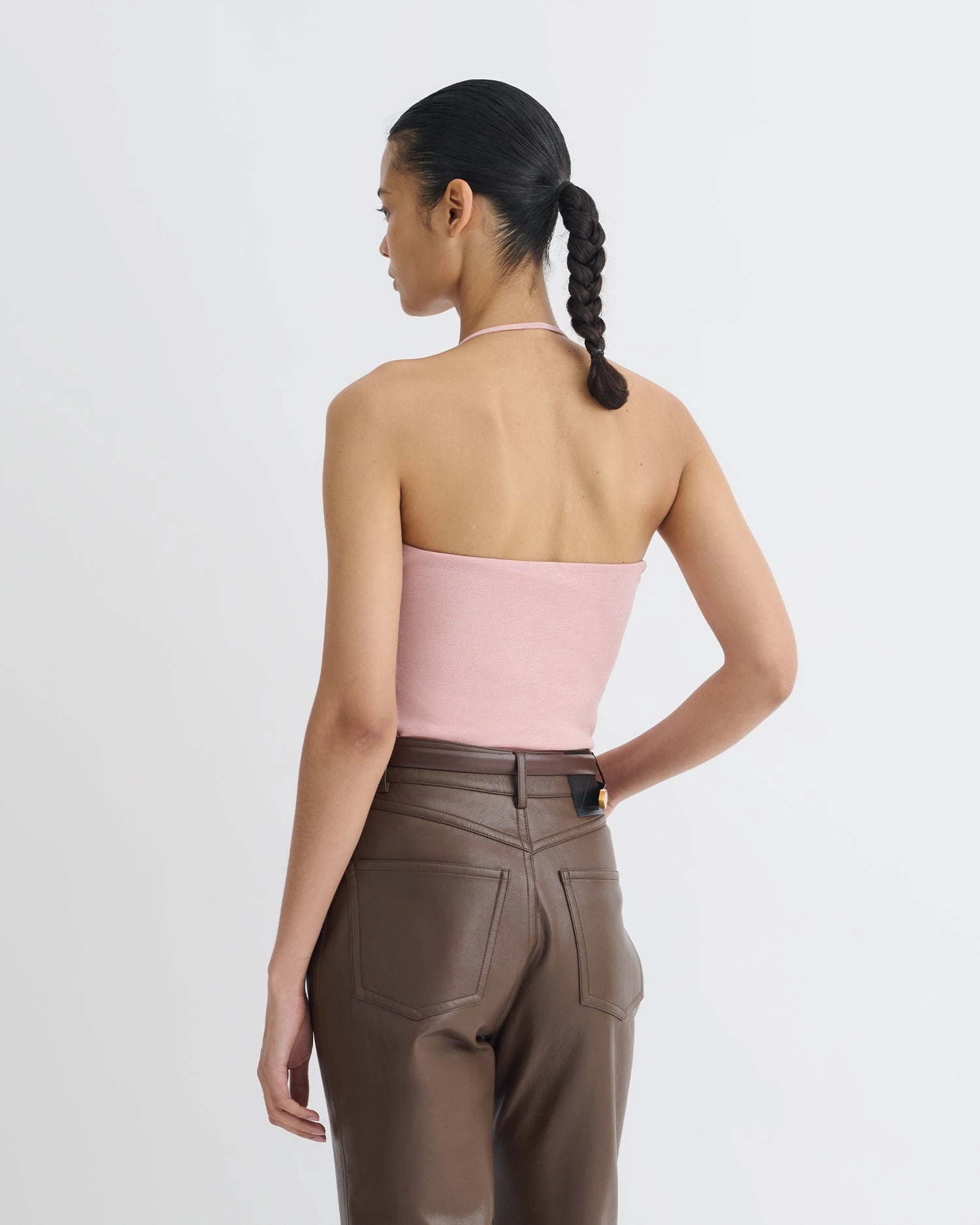 Rissa - Halter Neck Mesh Jersey Top - Pink FourWay Stretch