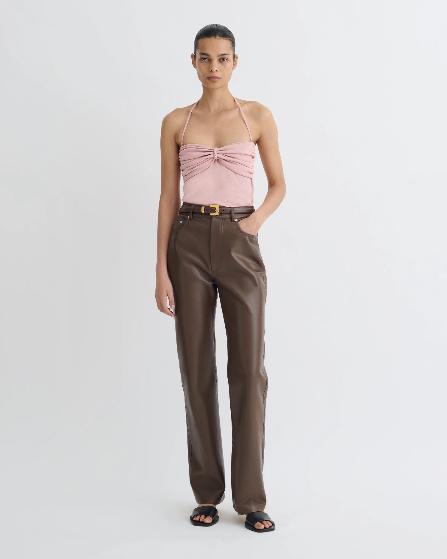Fade Resistant Finish LowProfileZipperSystem Rissa - Halter Neck Mesh Jersey Top - Pink