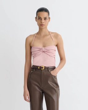 Rissa - Halter Neck Mesh Jersey Top - Pink RollUpCuff Lightweight