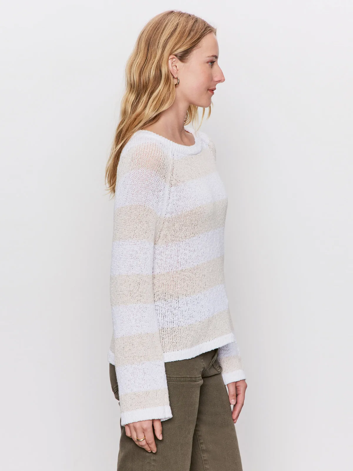 VentilatedMesh BreathableMeshPanel Textured Raglan Crew Sweater White/ Light Oat Stripe