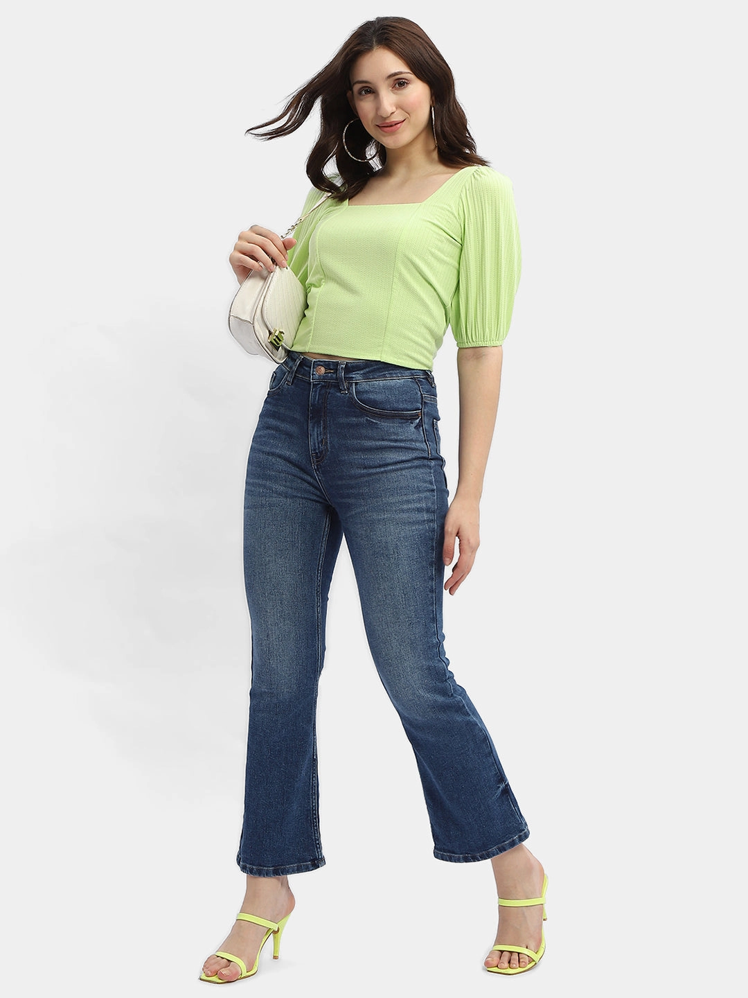 NonScratchyLining All Season Wear Fabric Madame Criss-Cross Back Neon Green Textured Top