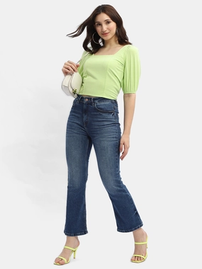 NonScratchyLining All Season Wear Fabric Madame Criss-Cross Back Neon Green Textured Top